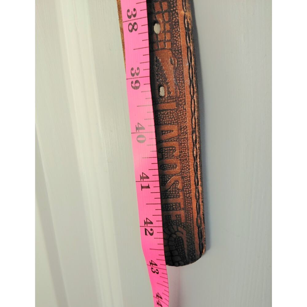 Vintage Lacoste Tooled Leather Western Belt Brown Croc Embossed Silver Buckle 38 - Picture 16 of 16
